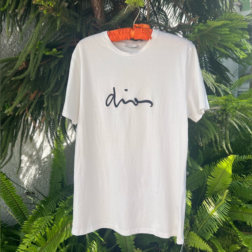 Dior White Short Sleeve Tee with Black Logo